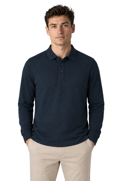 Men's Long Sleeve Polo Shirt Solid Color Classic Fit | Glitz & Fashion