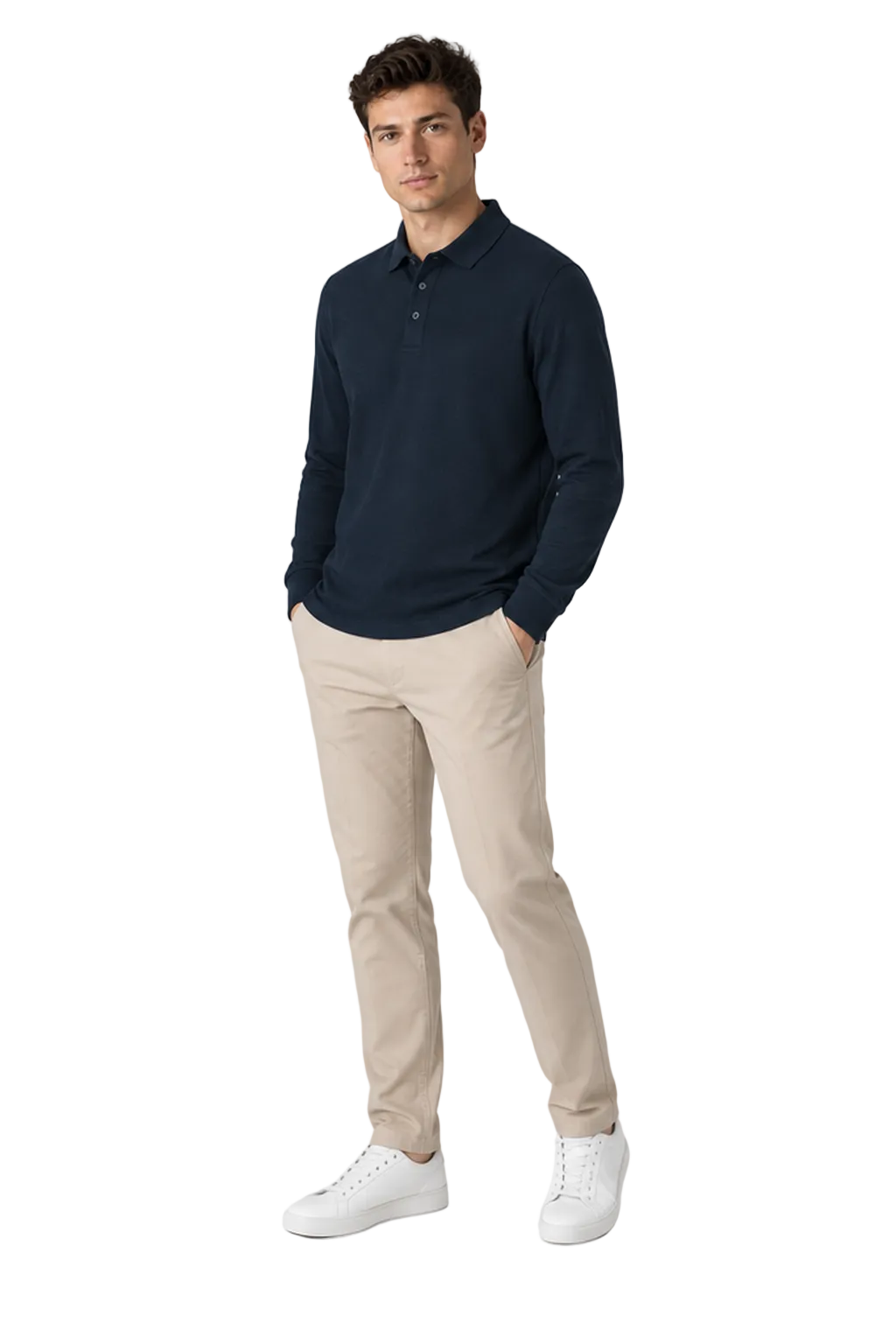 Men's Long Sleeve Polo Shirt Solid Color Classic Fit | Glitz & Fashion