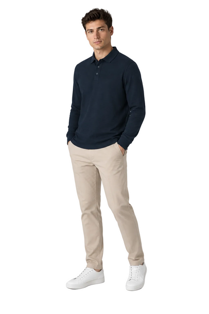 Men's Long Sleeve Polo Shirt Solid Color Classic Fit | Glitz & Fashion