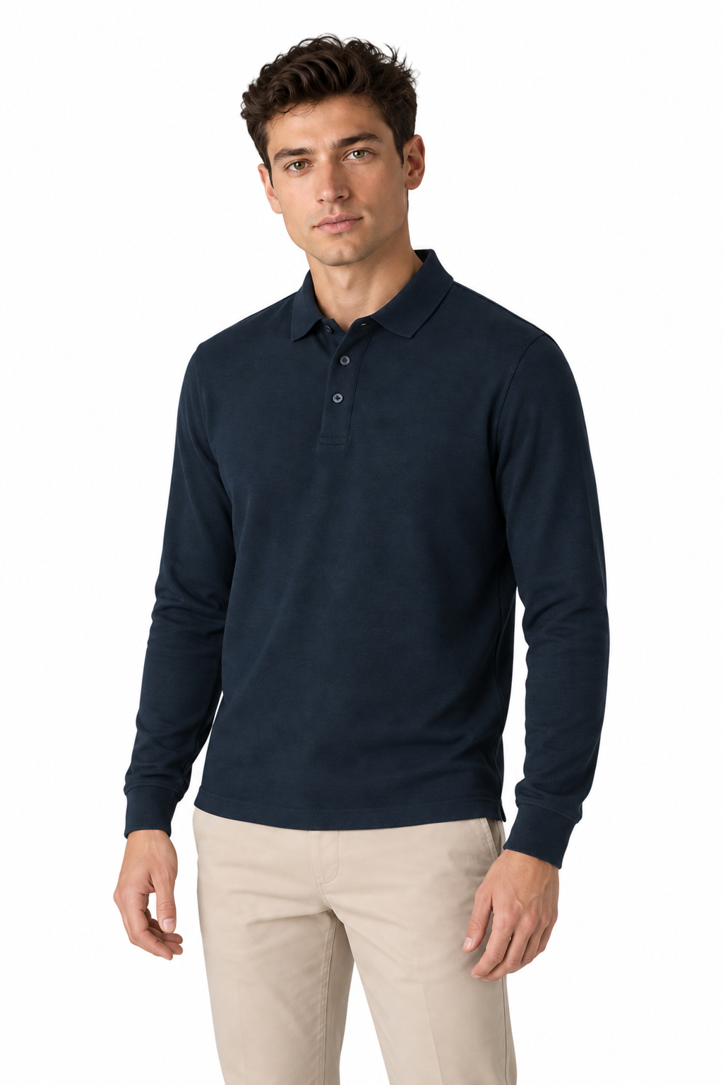 Men's Long Sleeve Polo Shirt Solid Color Classic Fit | Glitz & Fashion