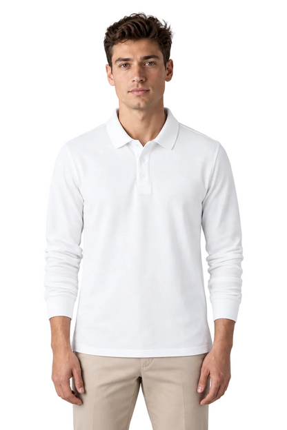 Men's Long Sleeve Polo Shirt Solid Color Classic Fit | Glitz & Fashion