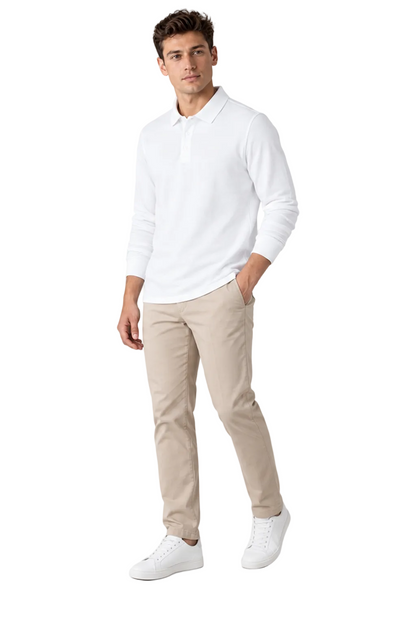 Men's Long Sleeve Polo Shirt Solid Color Classic Fit | Glitz & Fashion