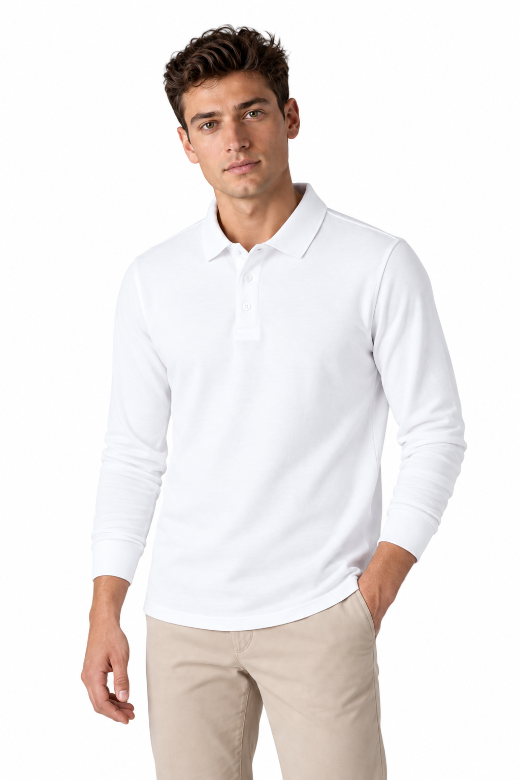 Men's Long Sleeve Polo Shirt Solid Color Classic Fit | Glitz & Fashion