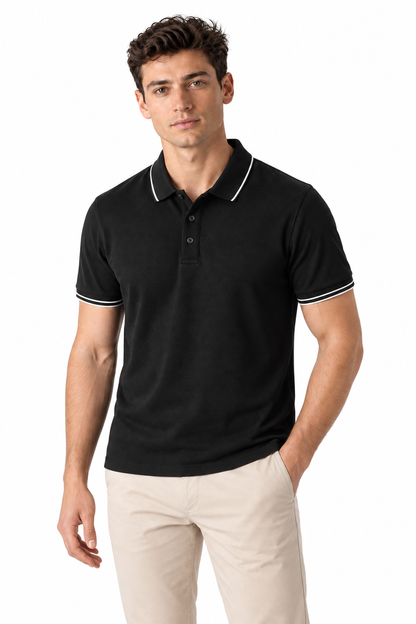 Men's Polo Shirt Smooth Knit Contrast Trim | Glitz & Fashion
