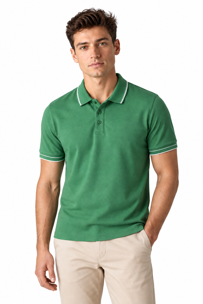Men's Polo Shirt Smooth Knit Contrast Trim | Glitz & Fashion