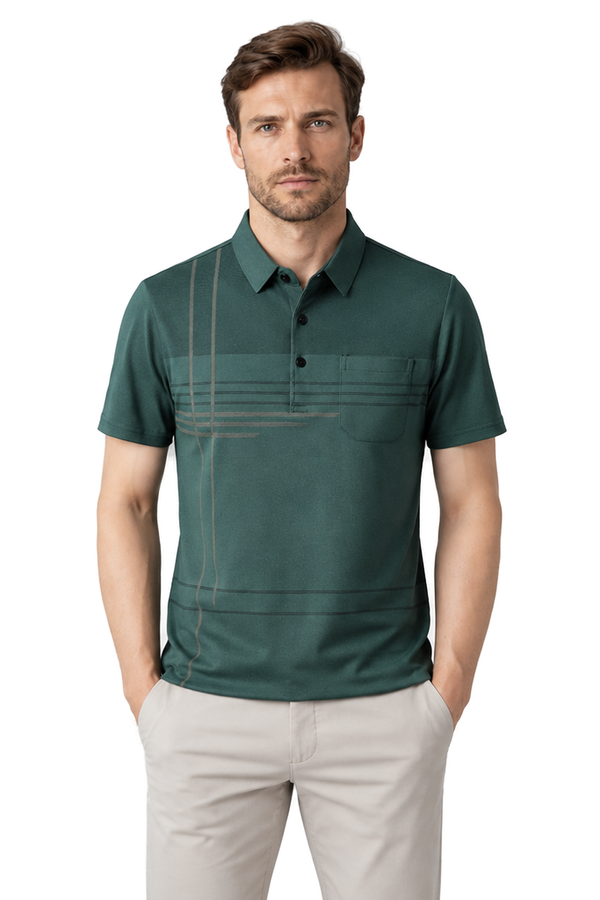 Men's Polo Shirt Subtle Stripe Chest Pocket | Glitz & Fashion