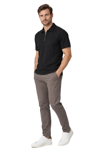 Men's Polo Shirt Textured Knit Zip Neck | Glitz & Fashion