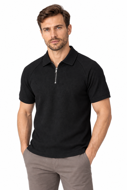 Men's Polo Shirt Textured Knit Zip Neck | Glitz & Fashion