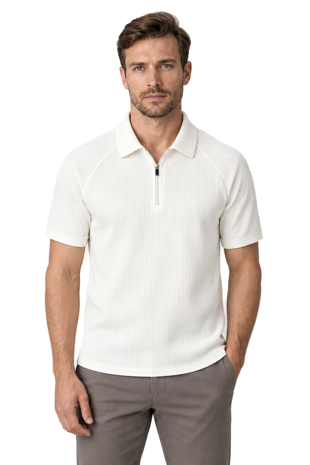 Men's Polo Shirt Textured Knit Zip Neck | Glitz & Fashion