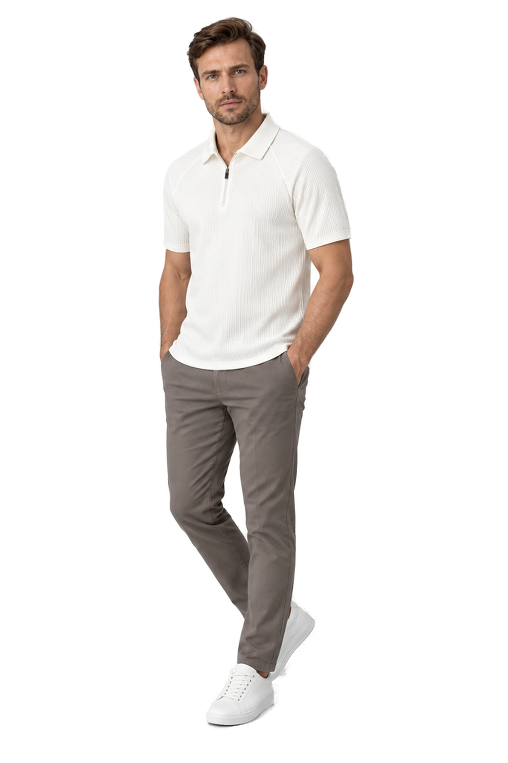 Men's Polo Shirt Textured Knit Zip Neck | Glitz & Fashion
