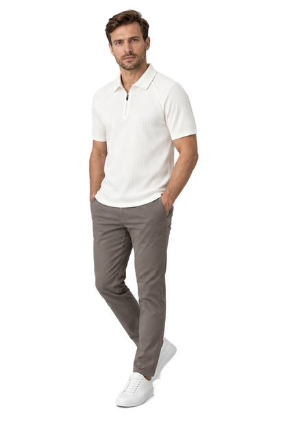 Men's Polo Shirt Textured Knit Zip Neck | Glitz & Fashion