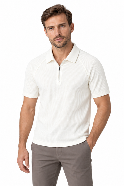 Men's Polo Shirt Textured Knit Zip Neck | Glitz & Fashion