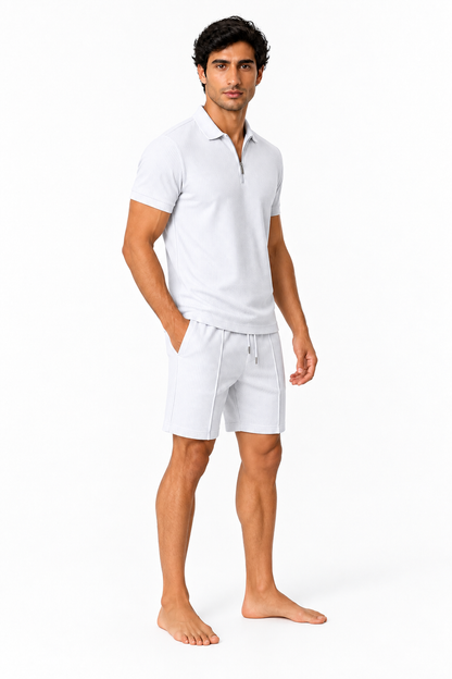 Men's Polo Shorts Set Waffle Knit Half Zip | Glitz & Fashion