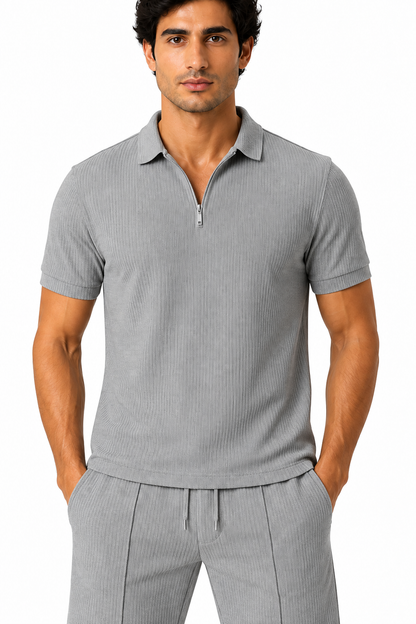 Men's Polo Shorts Set Waffle Knit Half Zip | Glitz & Fashion
