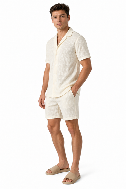 Men's Shorts Set Textured Fabric Camp Collar | Glitz & Fashion