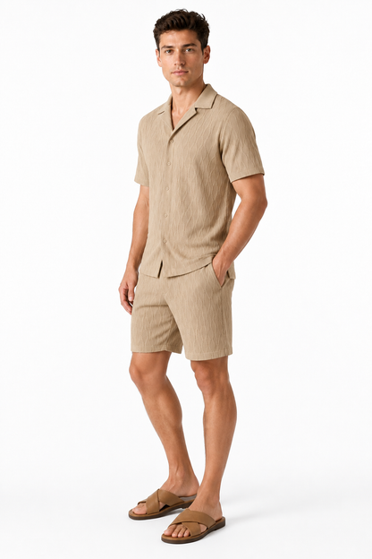 Men's Shorts Set Textured Fabric Camp Collar | Glitz & Fashion