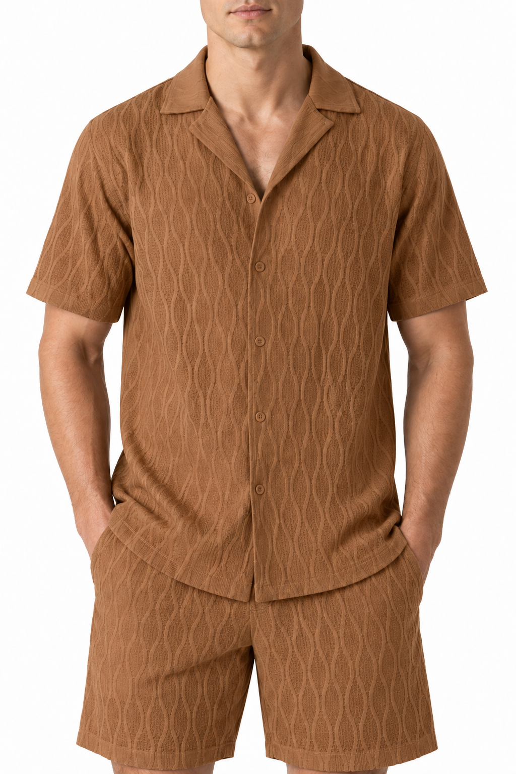 Men's Shorts Set Textured Fabric Camp Collar | Glitz & Fashion