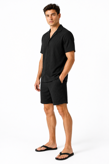 Men's Shorts Set Textured Fabric Camp Collar | Glitz & Fashion