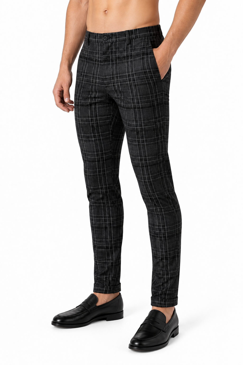 Men's Trousers Slim Fit Plaid Pattern | Glitz & Fashion