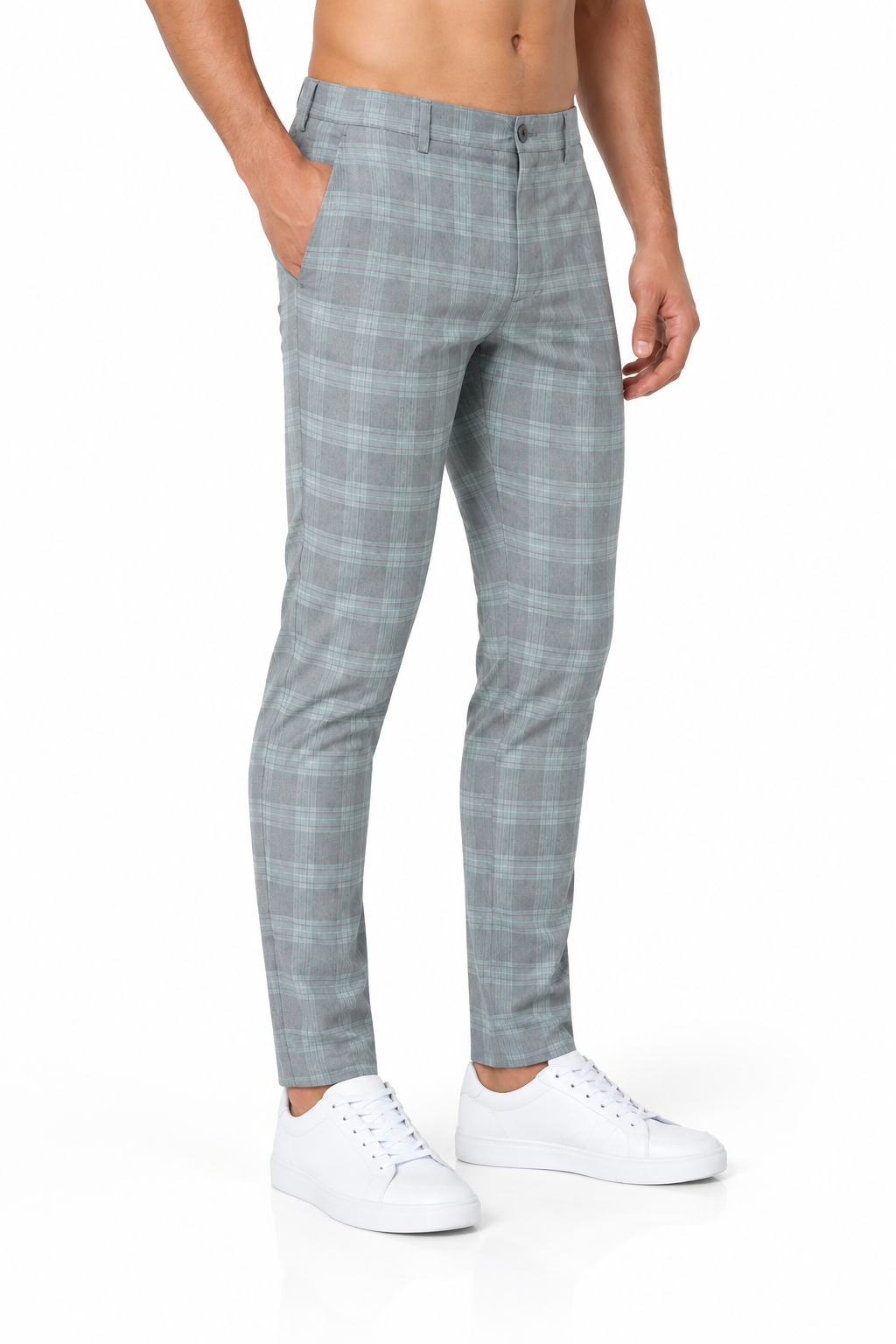 Men's Trousers Slim Fit Plaid Pattern | Glitz & Fashion