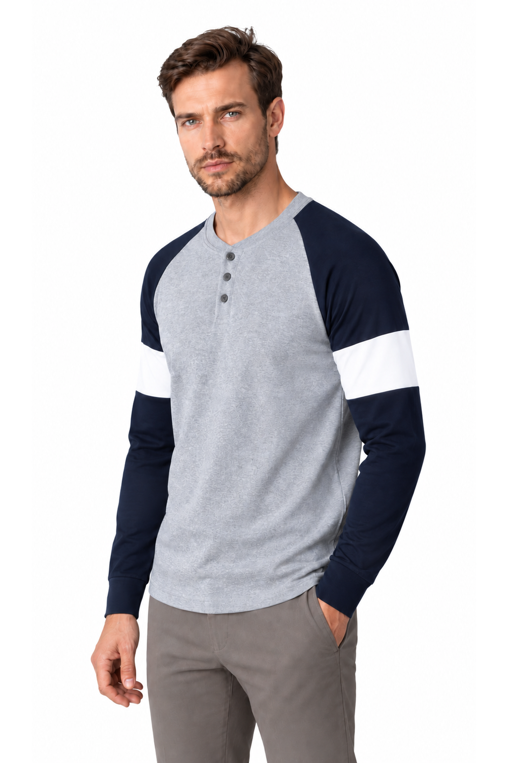 Men's Henley Shirt Colorblock Design Casual Fit | Glitz & Fashion