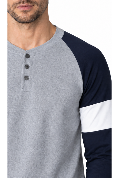 Men's Henley Shirt Colorblock Design Casual Fit | Glitz & Fashion