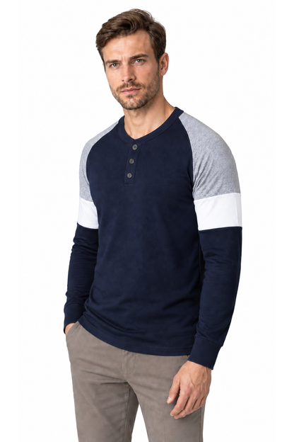 Men's Henley Shirt Colorblock Design Casual Fit | Glitz & Fashion