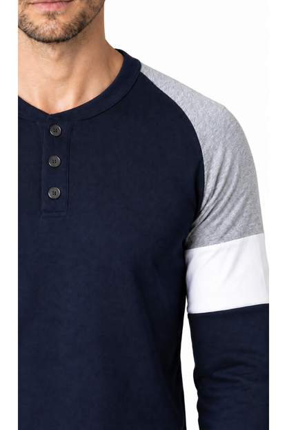 Men's Henley Shirt Colorblock Design Casual Fit | Glitz & Fashion
