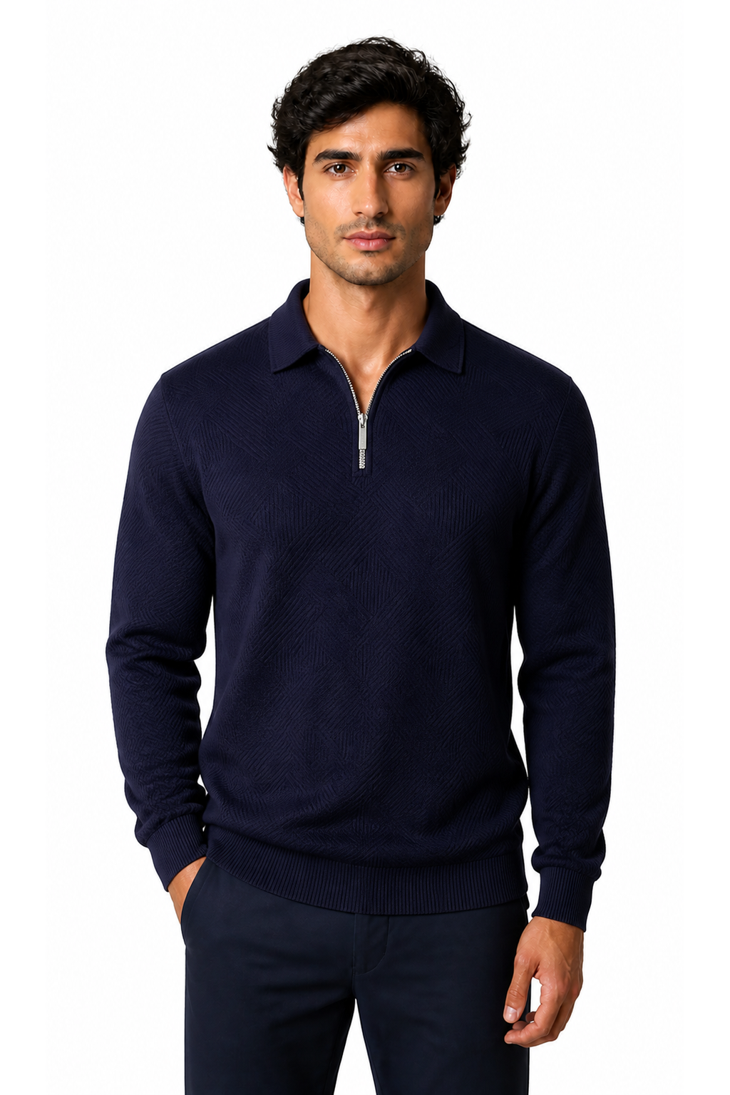 Men's Polo Sweater Jacquard Knit Half Zip | Glitz & Fashion