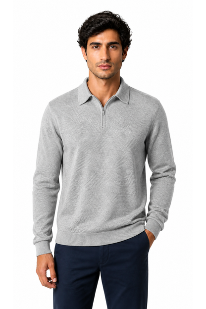 Men's Polo Sweater Jacquard Knit Half Zip | Glitz & Fashion