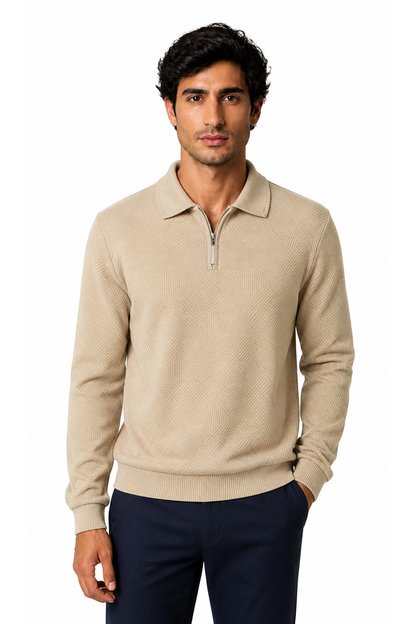 Men's Polo Sweater Jacquard Knit Half Zip | Glitz & Fashion