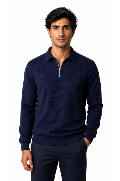 Men's Polo Sweater Jacquard Knit Half Zip | Glitz & Fashion
