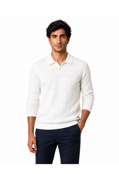 Men's Cable-Knit Polo Sweater | Glitz & Fashion