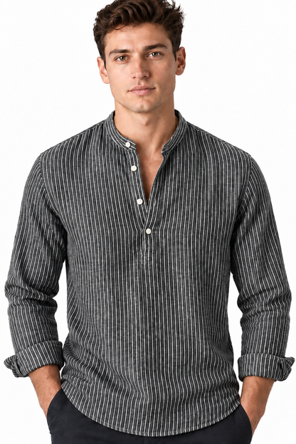 Men's Striped Cotton-Linen Henley Shirt | Glitz & Fashion