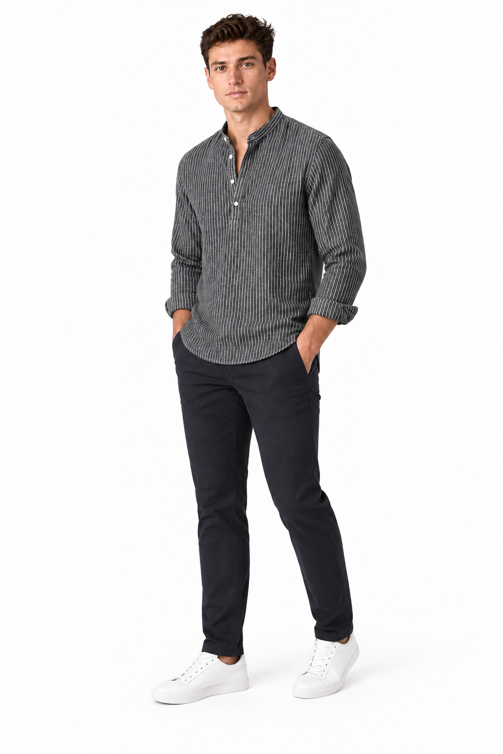 Men's Striped Cotton-Linen Henley Shirt | Glitz & Fashion