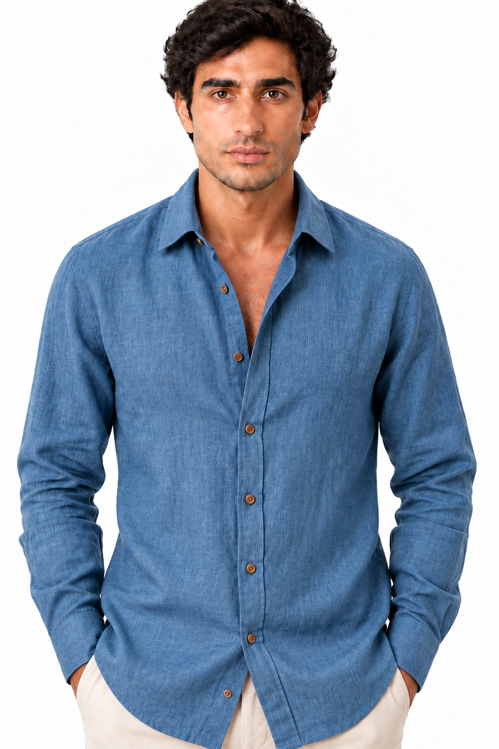 Men's Long Sleeve Linen Button-Up Shirt | Glitz & Fashion