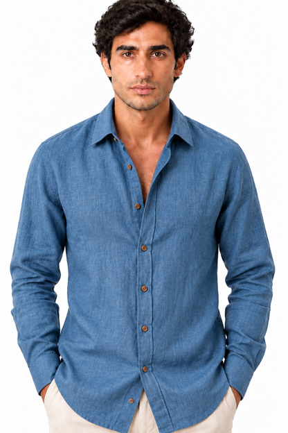 Men's Long Sleeve Linen Button-Up Shirt | Glitz & Fashion