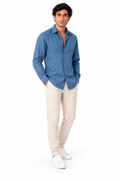 Men's Long Sleeve Linen Button-Up Shirt | Glitz & Fashion
