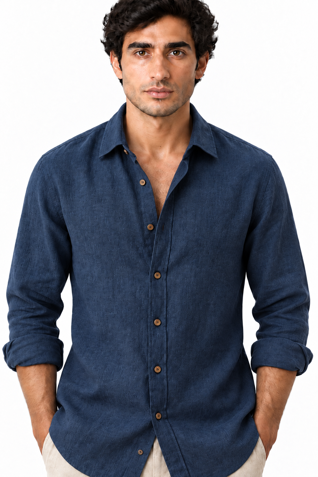 Men's Long Sleeve Linen Button-Up Shirt | Glitz & Fashion