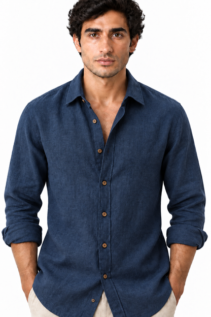 Men's Long Sleeve Linen Button-Up Shirt | Glitz & Fashion