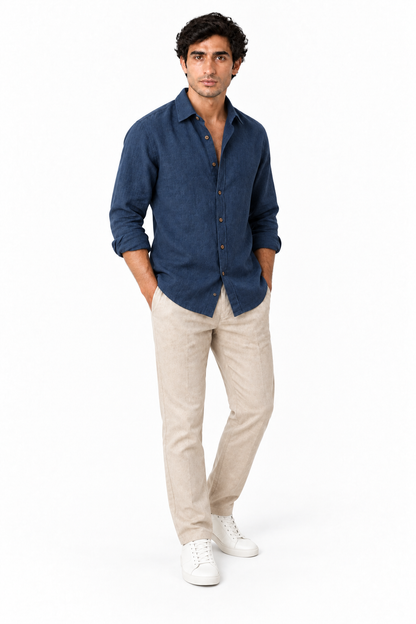 Men's Long Sleeve Linen Button-Up Shirt | Glitz & Fashion