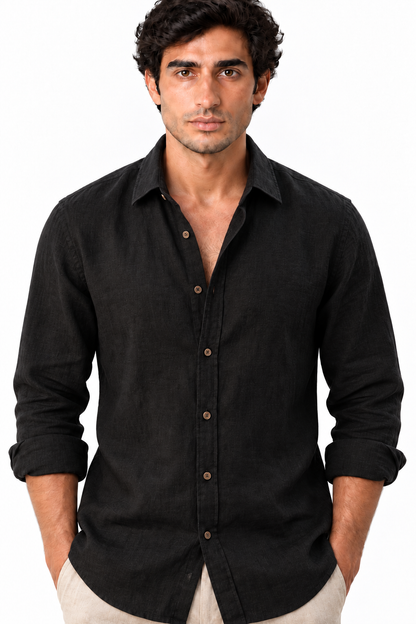Men's Long Sleeve Linen Button-Up Shirt | Glitz & Fashion