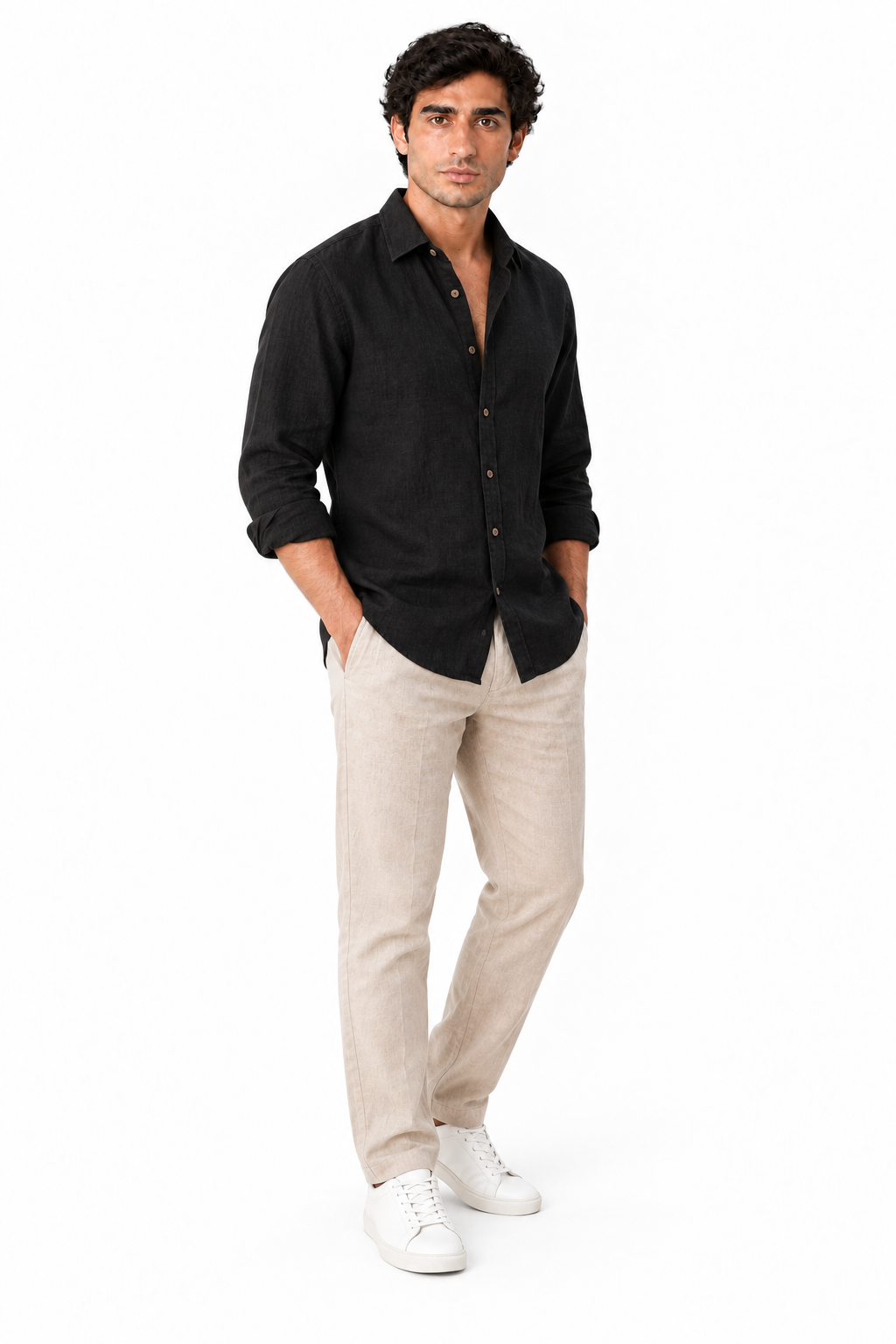 Men's Long Sleeve Linen Button-Up Shirt | Glitz & Fashion