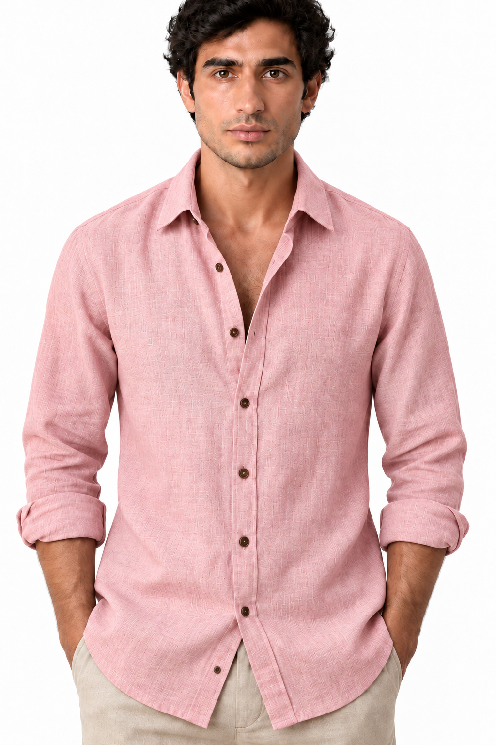 Men's Long Sleeve Linen Button-Up Shirt | Glitz & Fashion