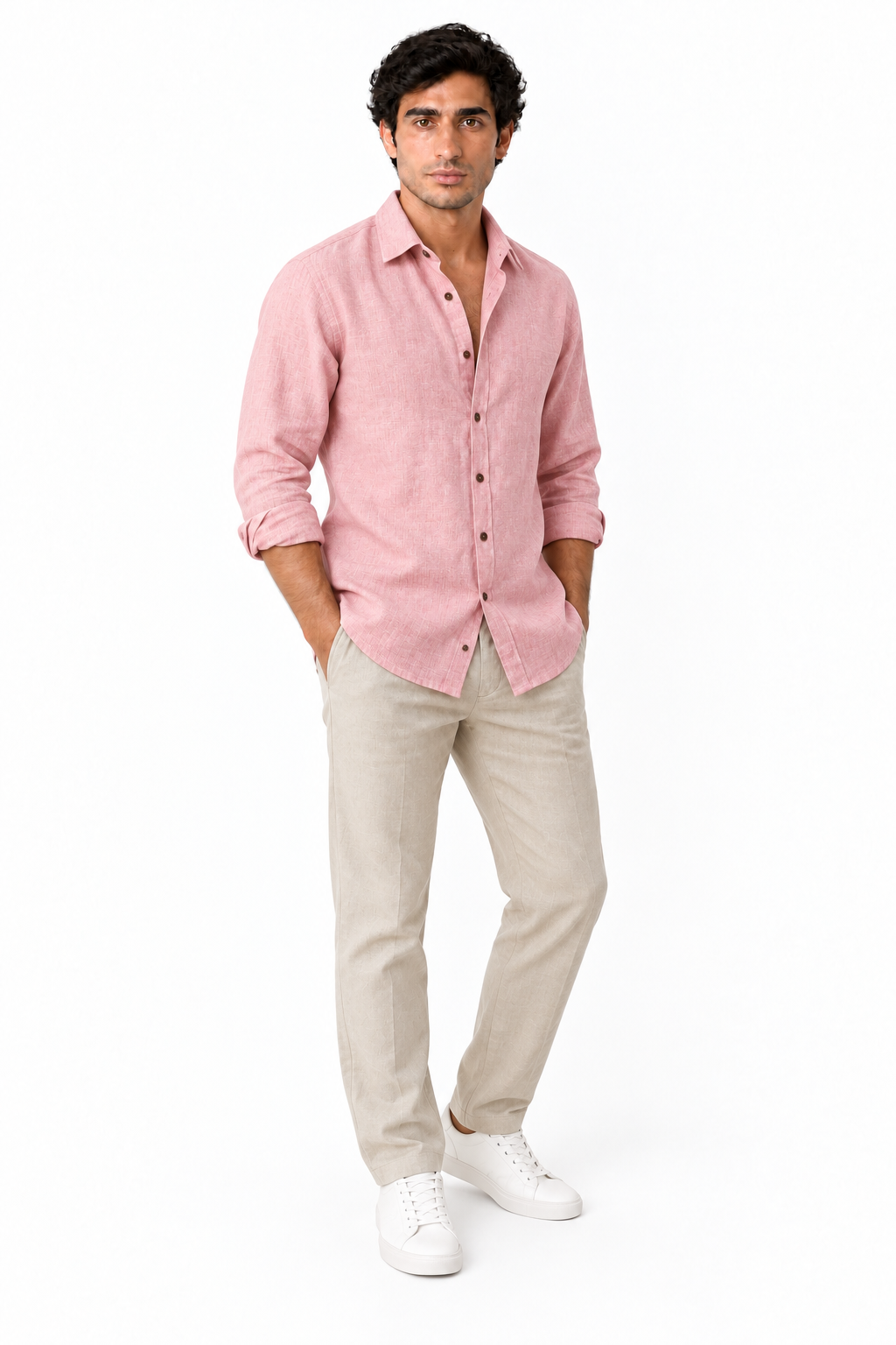 Men's Long Sleeve Linen Button-Up Shirt | Glitz & Fashion