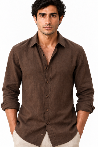 Men's Long Sleeve Linen Button-Up Shirt | Glitz & Fashion