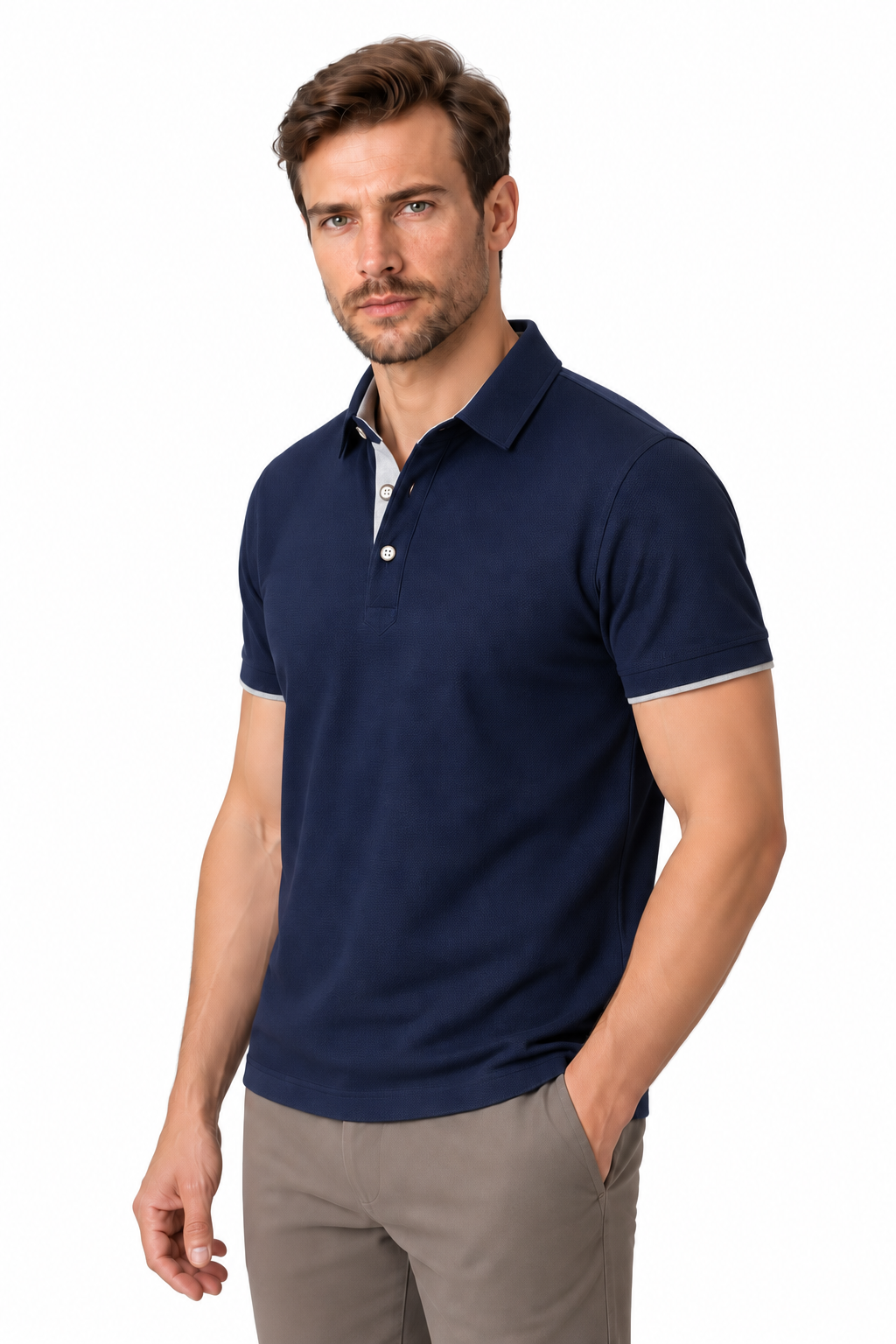 Men's Polo Shirt Contrast Trim Button Collar | Glitz & Fashion