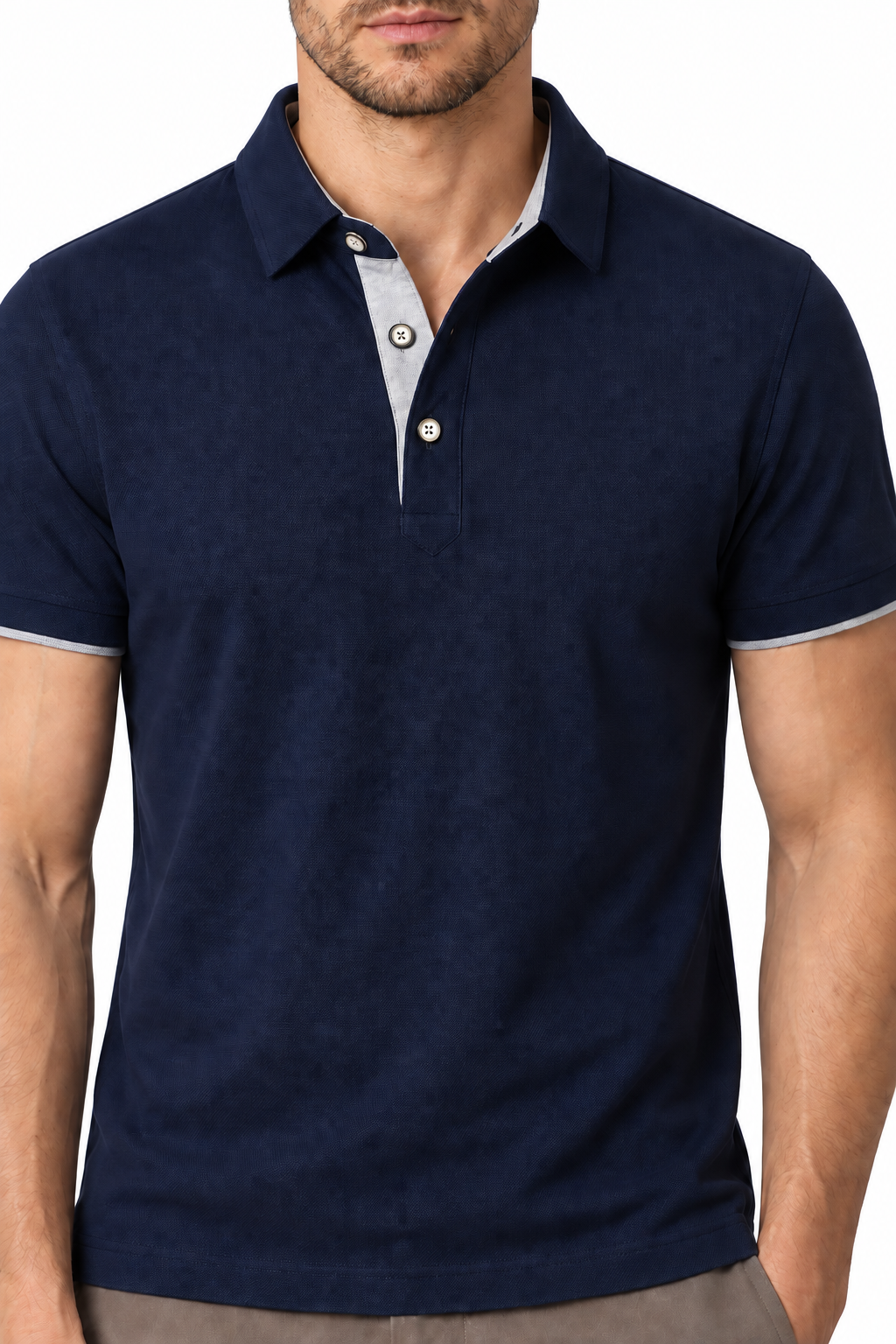 Men's Polo Shirt Contrast Trim Button Collar | Glitz & Fashion