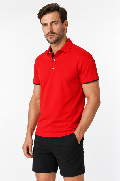 Men's Polo Shirt Contrast Trim Button Collar | Glitz & Fashion