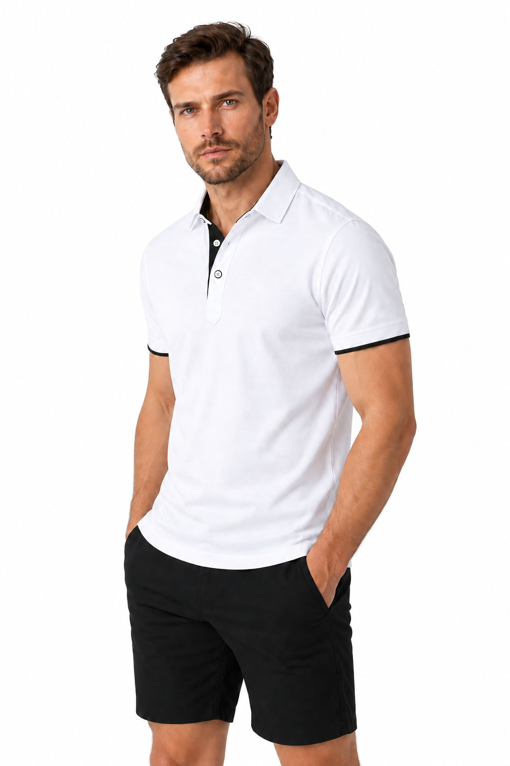Men's Polo Shirt Contrast Trim Button Collar | Glitz & Fashion